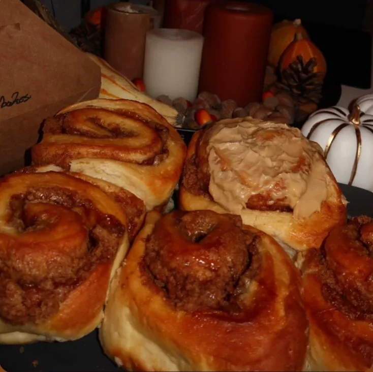 Biscoff cinnamon rolls on an autumn table